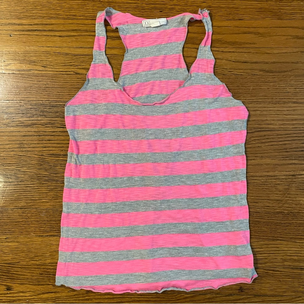 Lightweight Pink and Gray Striped Racerback Tank Top